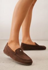 Brązowe Mokasyny VICES z Wkładką ze Skóry Naturalnej i Metalicznym Elementem Alcimene. Brązowe mokasyny damskie Renee, z materiału. Za 89.99 zł.