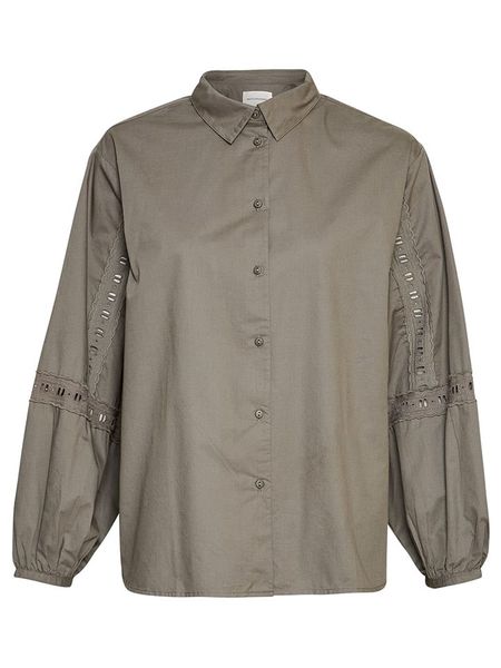 MOSS COPENHAGEN Koszula "Jeovana Petronia" w kolorze khaki rozmiar: M/L. Brązowe koszule damskie MOSS COPENHAGEN, l, z aplikacjami, z bawełny, bez kołnierzyka, bez ramiączek. Za 144.24 zł.