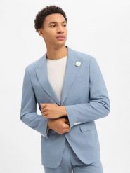 BOSS marynarka z zestawu modułowego z domieszką wełny owczej Mężczyźni Slim Fit wełna ze strzyży niebieski, 50. Niebieskie marynarki męskie Boss, bez wzorów, z wełny. Za 1,299.95 zł.
