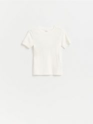 T-shirt z modalem - biały. Białe t-shirty damskie Reserved, l, bez wzorów, z bawełny, bez kołnierzyka. Za 49.99 zł.