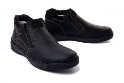 RIEKER TEX B0392-00 black, botki męskie. Czarne buty zimowe męskie Rieker, na zimę, z wełny, bez zapięcia. Za 449.90 zł.