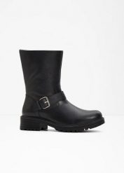Kozaki. Czarne kozaki damskie bonprix, bez obcasa. Za 149.99 zł.