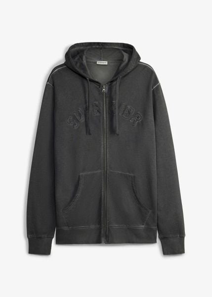 Bluza rozpinana z kapturem, z czystej bawełny, z efektem sprania. Niebieskie bluzy z kapturem męskie bonprix, m, z bawełny. Za 142.99 zł.