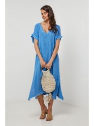 Lin Passion Sukienka w kolorze niebieskim rozmiar: 36/38. Niebieskie sukienki damskie Lin Passion, na co dzień, bez wzorów, klasyczne, bez kołnierzyka, bez ramiączek, midi, proste. Za 123.25 zł.