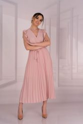 Elegancka Plisowana Sukienka z Kopertowym Dekoltem - Różowa. Czerwone sukienki damskie Merribel, s, bez wzorów, z elastanu, eleganckie, bez kołnierzyka, bez ramiączek, kopertowe. Za 129.90 zł.