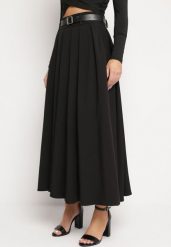Czarna Spódnica o Rozkloszowanym Plisowanym Fasonie z Paskiem z Klamrą Aferna. Czarne spódniczki damskie Born2be, m, bez wzorów, eleganckie, maxi, plisowane. Za 189.99 zł.