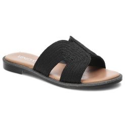 Czarne Klapki Venezia Modne Buty Na Lato. Czarne klapki damskie Venezia, z aplikacjami, ze skóry, bez obcasa. Za 189.00 zł.