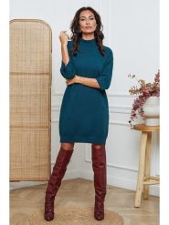 So Cachemire Sukienka dzianinowa "Major" w kolorze morskim rozmiar: XL. Niebieskie sukienki damskie So Cachemire, na co dzień, xl, bez wzorów, z dzianiny, bez kołnierzyka, bez ramiączek, midi, proste. Za 187.07 zł.