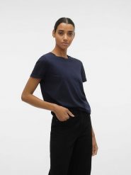 Vero Moda Koszulka "Paula" w kolorze granatowym rozmiar: L. Niebieskie t-shirty damskie Vero Moda, l, bez wzorów, z bawełny, bez kołnierzyka. Za 33.99 zł.