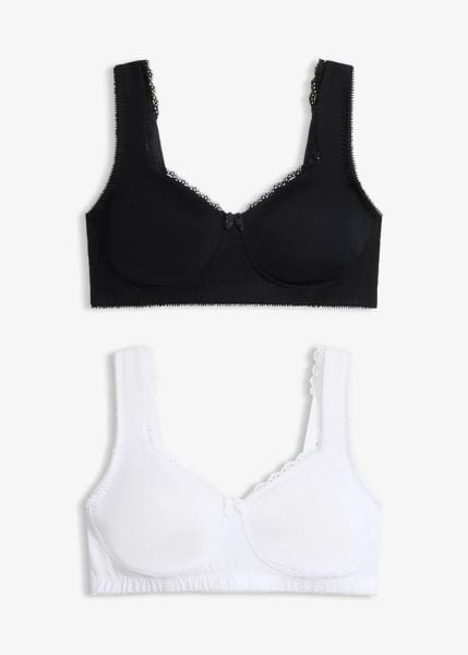 Biustonosz minimizer typu T-shirt bez fiszbinów z bawełną organiczną (2 szt.). Niebieskie biustonosze bonprix, bez wzorów, z bawełny. Za 99.99 zł.