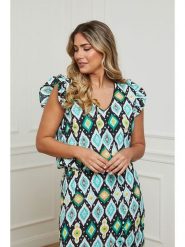 Plus Size Company Bluzka "Gordy" w kolorze czarno-turkusowym rozmiar: 42. Czarne bluzki damskie Plus Size Company, plus size, bez wzorów, klasyczne, bez kołnierzyka, plus size, bez ramiączek. Za 52.67 zł.