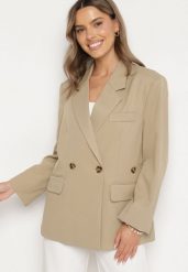 Beżowa Dwurzędowa Marynarka o Pudełkowym Kroju Oversize z Dodatkowym Guzikiem Paselira. Brązowe marynarki i żakiety damskie Born2be, m, bez wzorów, z jeansu, eleganckie. Za 219.99 zł.