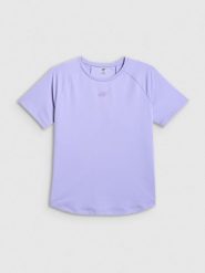 4F Koszulka treningowa regular szybkoschnąca damska - fioletowa S. Fioletowe bluzki damskie 4f, s, bez wzorów, z materiału, bez kołnierzyka, bez ramiączek. Za 99.99 zł.