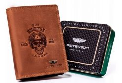 Portfel skórzany Peterson [DH] PTN N4C-CHM brązowy tłoczenie 03. Brązowe portfele męskie Peterson, bez wzorów, ze skóry. Za 77.99 zł.