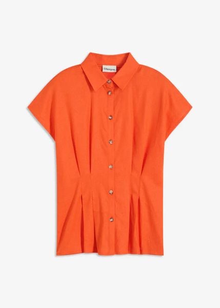 Bluzka z krótkim rękawem z przewiewnej mieszanki lnu. Czerwone bluzki damskie bonprix, bez wzorów, eleganckie, bez kołnierzyka, bez ramiączek. Za 54.99 zł.