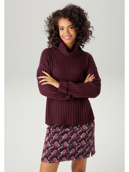 Aniston Golf w kolorze bordowym rozmiar: 42. Czerwone golfy damskie Aniston, bez wzorów, ze splotem, bez ramiączek. Za 48.05 zł.