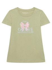 Guess T-Shirt J6GI28 K6YW4 Zielony jasny Regular Fit. Zielone koszulki dziewczęce Guess, z aplikacjami, z bawełny, bez ramiączek. Za 84.99 zł.