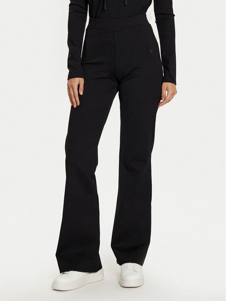 Guess Spodnie dzianinowe V5RB06 KCLH0 Czarny Regular Fit. Czarne spodnie materiałowe damskie Guess, z aplikacjami, z dzianiny. Za 189.99 zł.