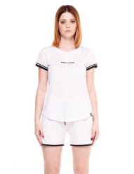 Damski T-shirt z modalu w kolorze czarno-białym. Białe t-shirty damskie LEONE 1947 APPAREL, l, z aplikacjami, z bawełny, bez kołnierzyka. Za 42.06 zł.