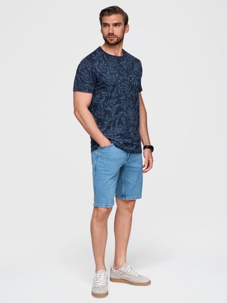 Męski t-shirt bawełniany z nadrukiem z motywem roślinnym - granatowa V4 - Rozmiar: L. Niebieskie t-shirty męskie Ombre Clothing, l, bez wzorów, z bawełny, bez kołnierzyka. W wyprzedaży za 79.99 zł.