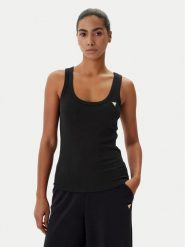 Guess Top V4YP06 cK8RT2 Czarny Regular Fit. Czarne topy damskie Guess, xs, z aplikacjami, z wiskozy, bez ramiączek. Za 159.99 zł.