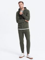 Komplet męski dresowy bluza rozpinana + spodnie - oliwkowy V2 Z63 - S. Zielone bluzy bez kaptura męskie Ombre Clothing, bez wzorów, z bawełny. Za 173.99 zł.