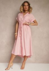 Różowa Wiskozowa Sukienka Koszulowa z Guzikami i Wiązaniem w Talii Velazia. Czerwone sukienki damskie Renee, na co dzień, l, bez wzorów, z materiału, eleganckie, bez kołnierzyka, bez ramiączek, midi, koszulowe. Za 129.99 zł.