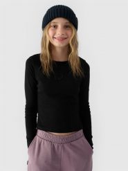 4F Longsleeve slim gładki dziewczęcy - czarny 128 (7-8 lat). Czarne koszulki dziewczęce 4f, bez wzorów, z bawełny, bez ramiączek. W wyprzedaży za 29.99 zł.