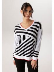 Aniston Sweter w kolorze biało-czarnym rozmiar: 42. Białe swetry klasyczne damskie Aniston, bez kołnierzyka. Za 173.99 zł.