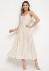 Beżowa Wiskozowa Sukienka o Rozkloszowanym Kroju Milareina. Brązowe sukienki damskie Born2be, na co dzień, m, z aplikacjami, z wiskozy, eleganckie, bez kołnierzyka, bez ramiączek, maxi, rozkloszowane. W wyprzedaży za 71.99 zł.