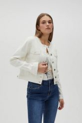 Krótka beżowa kurtka. Brązowe kurtki damskie MOODO, l, bez wzorów, z bawełny, bez kaptura. Za 139.99 zł.