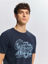 T-shirt The Beach Boys - granatowy. Niebieskie t-shirty męskie Reserved, l, bez wzorów, z bawełny, bez kołnierzyka. Za 69.99 zł.