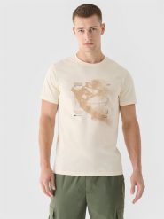 4F T-shirt regular z nadrukiem męski - beżowy XL. Brązowe t-shirty męskie 4f, m, bez wzorów, z bawełny, bez kołnierzyka. W wyprzedaży za 39.99 zł.