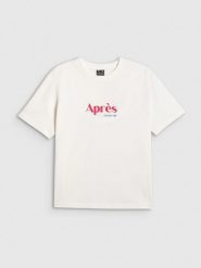 Жіночий boxy T-shirt з принтом - бежевий. T-shirty damskie 4f, l, bez wzorów, bez kołnierzyka. Za 769.90 zł.