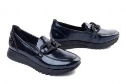 Rieker 49051-14 blue, półbuty damskie. Niebieskie półbuty damskie Rieker, bez wzorów, ze skóry ekologicznej, bez obcasa. Za 349.90 zł.