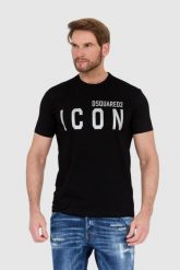 DSQUARED2 Czarny t-shirt męski ze srebrnym błyszczącym logo icon. Czarne t-shirty męskie Dsquared2, l, bez wzorów, bez kołnierzyka. W wyprzedaży za 699.99 zł.