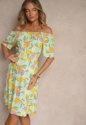 Jasnoniebieska Sukienka Typu Hiszpanka z Bawełną ze Wzorem Cytrusów Aprona. Niebieskie sukienki damskie Renee, na co dzień, na lato, l, bez wzorów, z bawełny, eleganckie, bez kołnierzyka, bez ramiączek, midi. W wyprzedaży za 59.99 zł.
