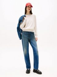 TOMMY JEANS Sweter w kolorze kremowym rozmiar: S. Brązowe swetry klasyczne damskie Tommy Jeans, s, z bawełny, bez kołnierzyka. Za 272.95 zł.