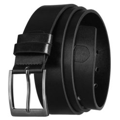 Pasek męski ze skóry ekologicznej w czarnym kolorze z tradycyjną, srebrną klamrą - Peterson. Czarne paski męskie Peterson, bez wzorów, ze skóry ekologicznej. Za 45.00 zł.