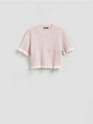 Sweter z warkoczowym splotem - pastelowy róż. Czerwone swetry klasyczne damskie Reserved, l, z dzianiny, bez kołnierzyka. Za 99.99 zł.