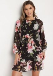 Czarna Sukienka o Rozkloszowanym Kroju w Kwiaty Zeramera. Czarne sukienki damskie Born2be, na co dzień, l, bez wzorów, z wiskozy, bez kołnierzyka, bez ramiączek, mini, rozkloszowane. Za 99.99 zł.