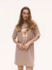 Bawełniana koszula nocna z nadrukiem - brązowy. Brązowe koszule nocne damskie Reserved, bez wzorów, z bawełny. Za 59.99 zł.