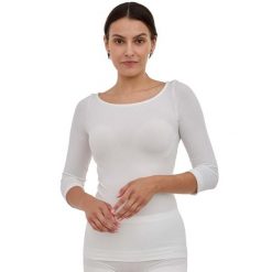 Koszulka damska rękaw 3/4 z wełną Brubeck COMFORT MERINO. Białe t-shirty damskie Brubeck, bez wzorów, z elastanu, bez kołnierzyka. Za 219.99 zł.