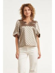 Smashed Lemon Bluzka w kolorze jasnobrązowym rozmiar: XL. Brązowe bluzki damskie Smashed Lemon, xl, bez wzorów, bez kołnierzyka, bez ramiączek. Za 122.45 zł.