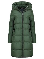 Geographical Norway Płaszcz zimowy "April" w kolorze ciemnozielonym rozmiar: L. Zielone płaszcze damskie Geographical Norway, na zimę, l, bez wzorów, z puchu. Za 230.59 zł.