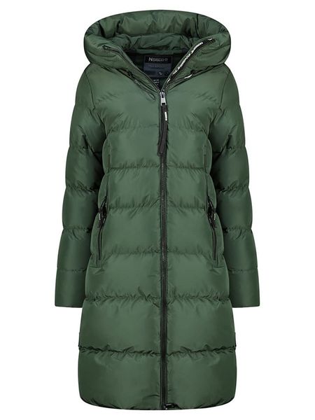 Geographical Norway Płaszcz zimowy "April" w kolorze ciemnozielonym rozmiar: L. Zielone płaszcze damskie Geographical Norway, na zimę, l, bez wzorów, z puchu. Za 331.46 zł.
