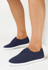 Granatowe Tenisówki z Krótkim Sznurowaniem Madilinne. Niebieskie trampki i tenisówki damskie Born2be, bez wzorów, z jeansu. Za 34.99 zł.