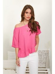 Rodier Lin Lniana bluzka w kolorze różowym rozmiar: XL/XXL. Różowe bluzki damskie Rodier Lin, xl, bez wzorów, ze lnu, bez kołnierzyka, bez ramiączek. Za 122.96 zł.