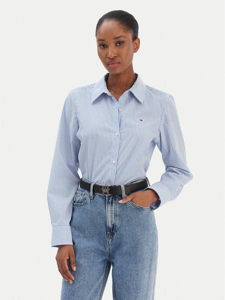 Tommy Hilfiger Koszula Ess WW0WW47169 Niebieski Regular Fit. Niebieskie koszule damskie Tommy Hilfiger, bez wzorów, z bawełny, bez kołnierzyka, bez ramiączek. Za 349.99 zł.