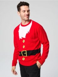 Sweter z motywem świątecznym - czerwony. Czerwone swetry męskie Sinsay, l, bez wzorów, bez kołnierzyka. Za 59.99 zł.
